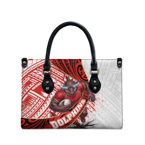 Redcliffe Dolphins NRL Rugby Leather Bag Tribal Polynesian Power Art - Lightning Mascot