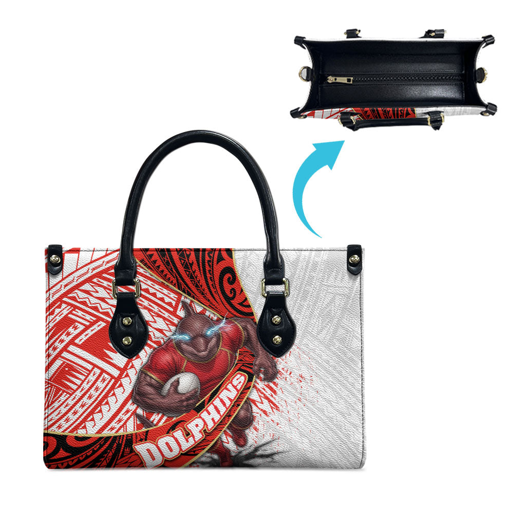 Redcliffe Dolphins NRL Rugby Leather Bag Tribal Polynesian Power Art - Lightning Mascot