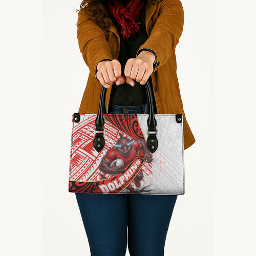 Redcliffe Dolphins NRL Rugby Leather Bag Tribal Polynesian Power Art - Lightning Mascot