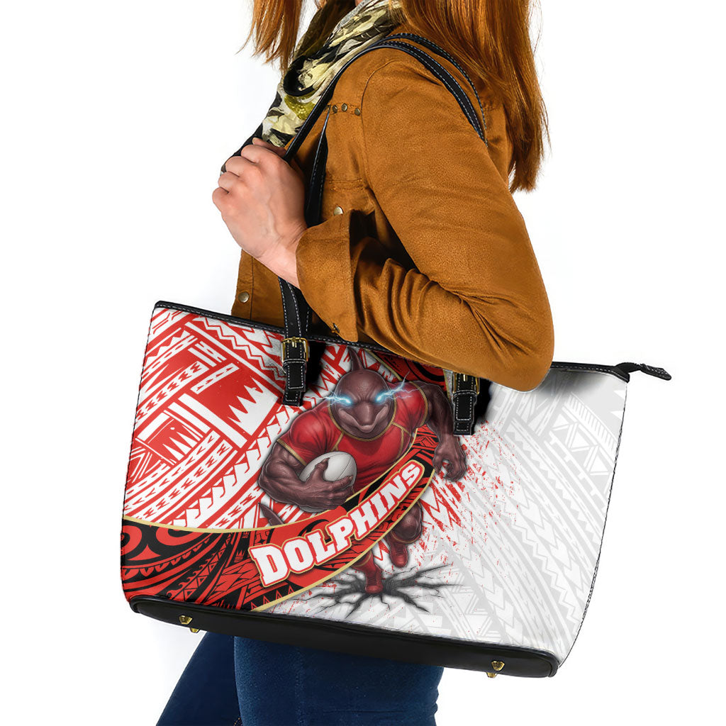 Redcliffe Dolphins NRL Rugby Leather Tote Bag Tribal Polynesian Power Art - Lightning Mascot