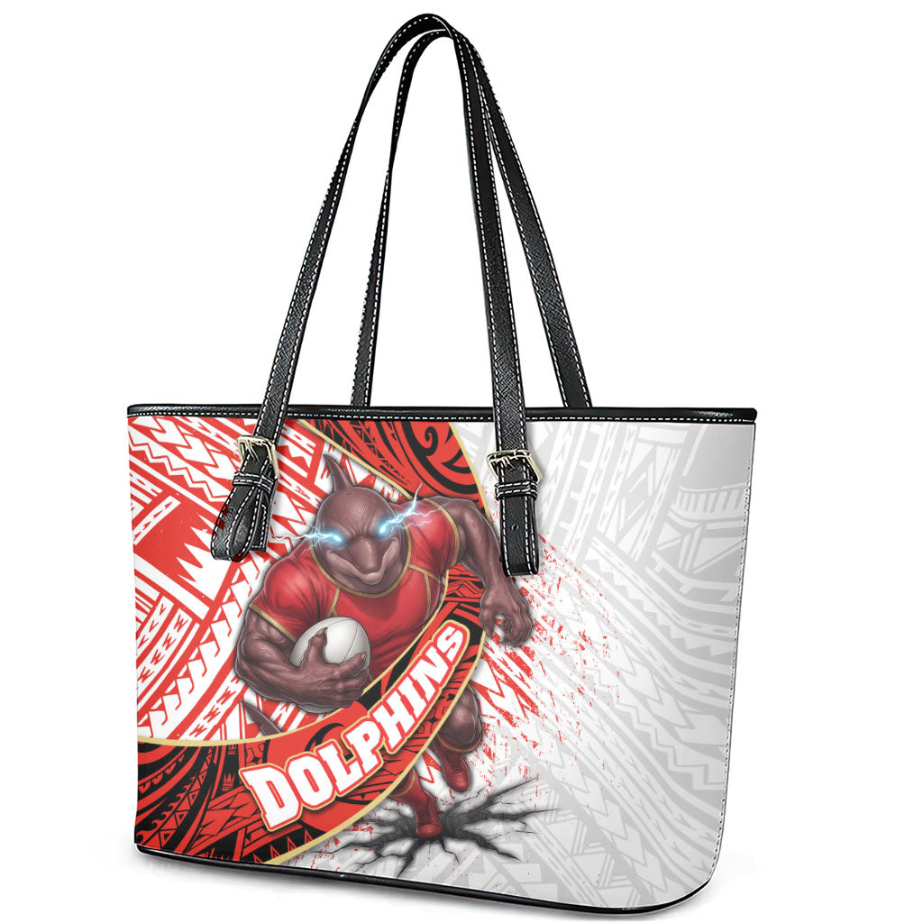 Redcliffe Dolphins NRL Rugby Leather Tote Bag Tribal Polynesian Power Art - Lightning Mascot