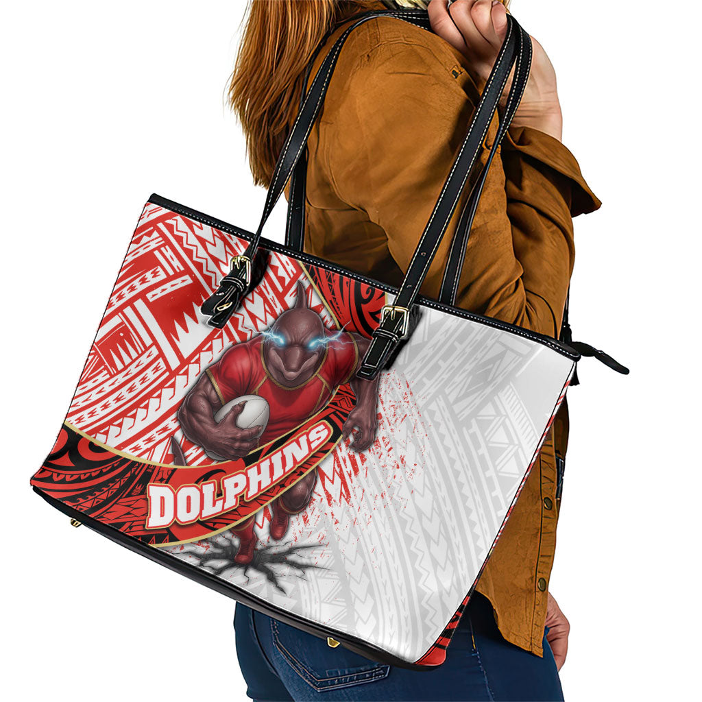 Redcliffe Dolphins NRL Rugby Leather Tote Bag Tribal Polynesian Power Art - Lightning Mascot
