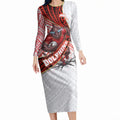 Redcliffe Dolphins NRL Rugby Long Sleeve Bodycon Dress Tribal Polynesian Power Art - Lightning Mascot