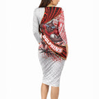 Redcliffe Dolphins NRL Rugby Long Sleeve Bodycon Dress Tribal Polynesian Power Art - Lightning Mascot