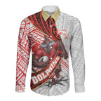 Redcliffe Dolphins NRL Rugby Long Sleeve Button Shirt Tribal Polynesian Power Art - Lightning Mascot