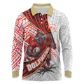 Redcliffe Dolphins NRL Rugby Long Sleeve Polo Shirt Tribal Polynesian Power Art - Lightning Mascot