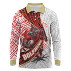 Redcliffe Dolphins NRL Rugby Long Sleeve Polo Shirt Tribal Polynesian Power Art - Lightning Mascot