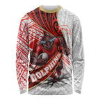 Redcliffe Dolphins NRL Rugby Long Sleeve Shirt Tribal Polynesian Power Art - Lightning Mascot