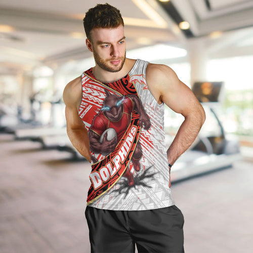 Redcliffe Dolphins NRL Rugby Men Tank Top Tribal Polynesian Power Art - Lightning Mascot