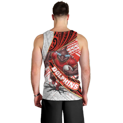 Redcliffe Dolphins NRL Rugby Men Tank Top Tribal Polynesian Power Art - Lightning Mascot