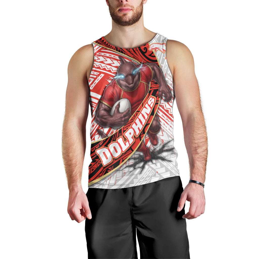 Redcliffe Dolphins NRL Rugby Men Tank Top Tribal Polynesian Power Art - Lightning Mascot
