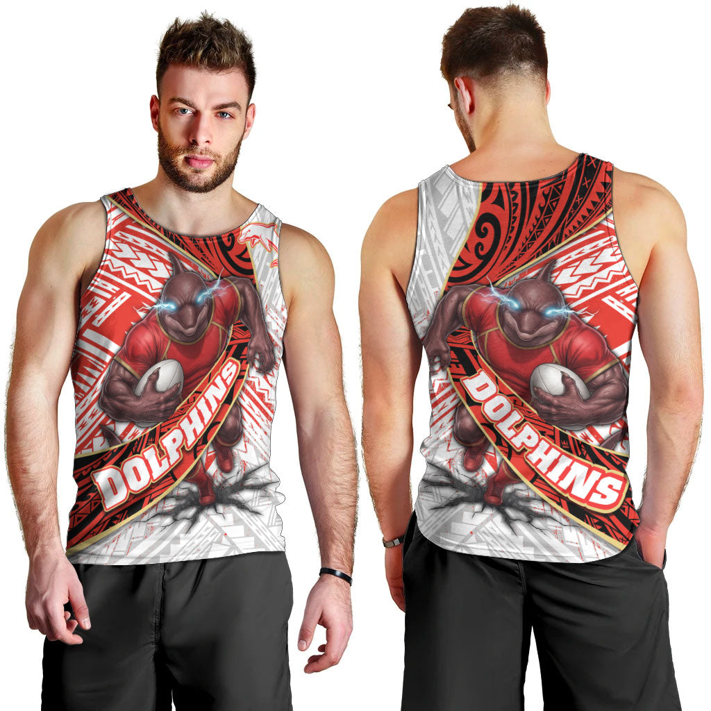 Redcliffe Dolphins NRL Rugby Men Tank Top Tribal Polynesian Power Art - Lightning Mascot