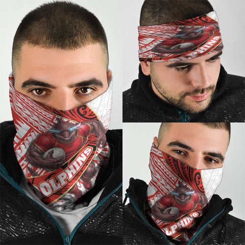 Redcliffe Dolphins NRL Rugby Neck Gaiter Tribal Polynesian Power Art - Lightning Mascot