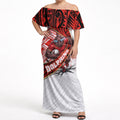 Redcliffe Dolphins NRL Rugby Off Shoulder Maxi Dress Tribal Polynesian Power Art - Lightning Mascot