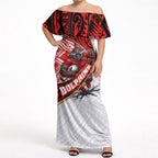 Redcliffe Dolphins NRL Rugby Off Shoulder Maxi Dress Tribal Polynesian Power Art - Lightning Mascot