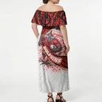 Redcliffe Dolphins NRL Rugby Off Shoulder Maxi Dress Tribal Polynesian Power Art - Lightning Mascot