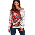Redcliffe Dolphins NRL Rugby Off Shoulder Sweater Tribal Polynesian Power Art - Lightning Mascot