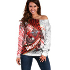 Redcliffe Dolphins NRL Rugby Off Shoulder Sweater Tribal Polynesian Power Art - Lightning Mascot