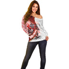 Redcliffe Dolphins NRL Rugby Off Shoulder Sweater Tribal Polynesian Power Art - Lightning Mascot