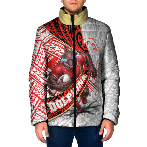 Redcliffe Dolphins NRL Rugby Padded Jacket Tribal Polynesian Power Art - Lightning Mascot
