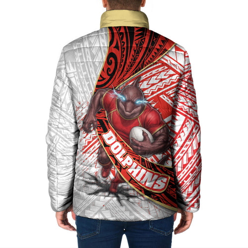 Redcliffe Dolphins NRL Rugby Padded Jacket Tribal Polynesian Power Art - Lightning Mascot