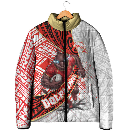 Redcliffe Dolphins NRL Rugby Padded Jacket Tribal Polynesian Power Art - Lightning Mascot