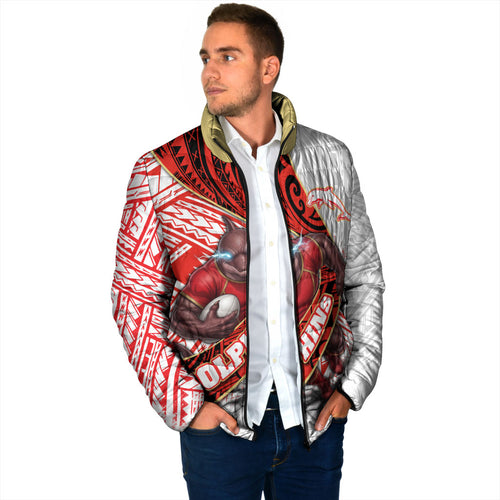 Redcliffe Dolphins NRL Rugby Padded Jacket Tribal Polynesian Power Art - Lightning Mascot