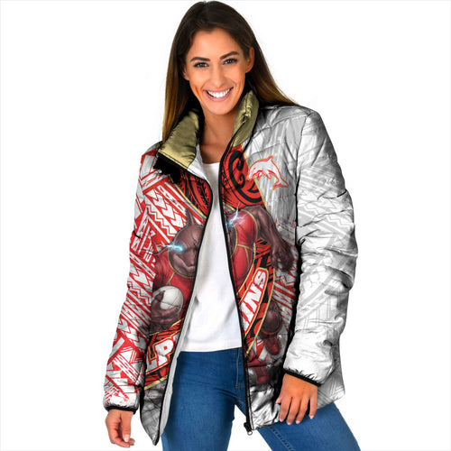 Redcliffe Dolphins NRL Rugby Padded Jacket Tribal Polynesian Power Art - Lightning Mascot