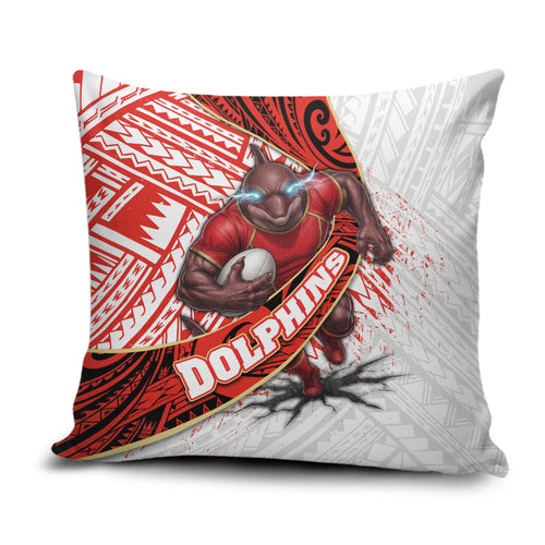Redcliffe Dolphins NRL Rugby Pillow Cover Tribal Polynesian Power Art - Lightning Mascot