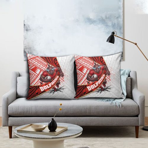 Redcliffe Dolphins NRL Rugby Pillow Cover Tribal Polynesian Power Art - Lightning Mascot