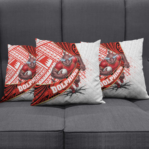 Redcliffe Dolphins NRL Rugby Pillow Cover Tribal Polynesian Power Art - Lightning Mascot