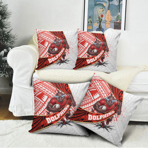 Redcliffe Dolphins NRL Rugby Pillow Cover Tribal Polynesian Power Art - Lightning Mascot