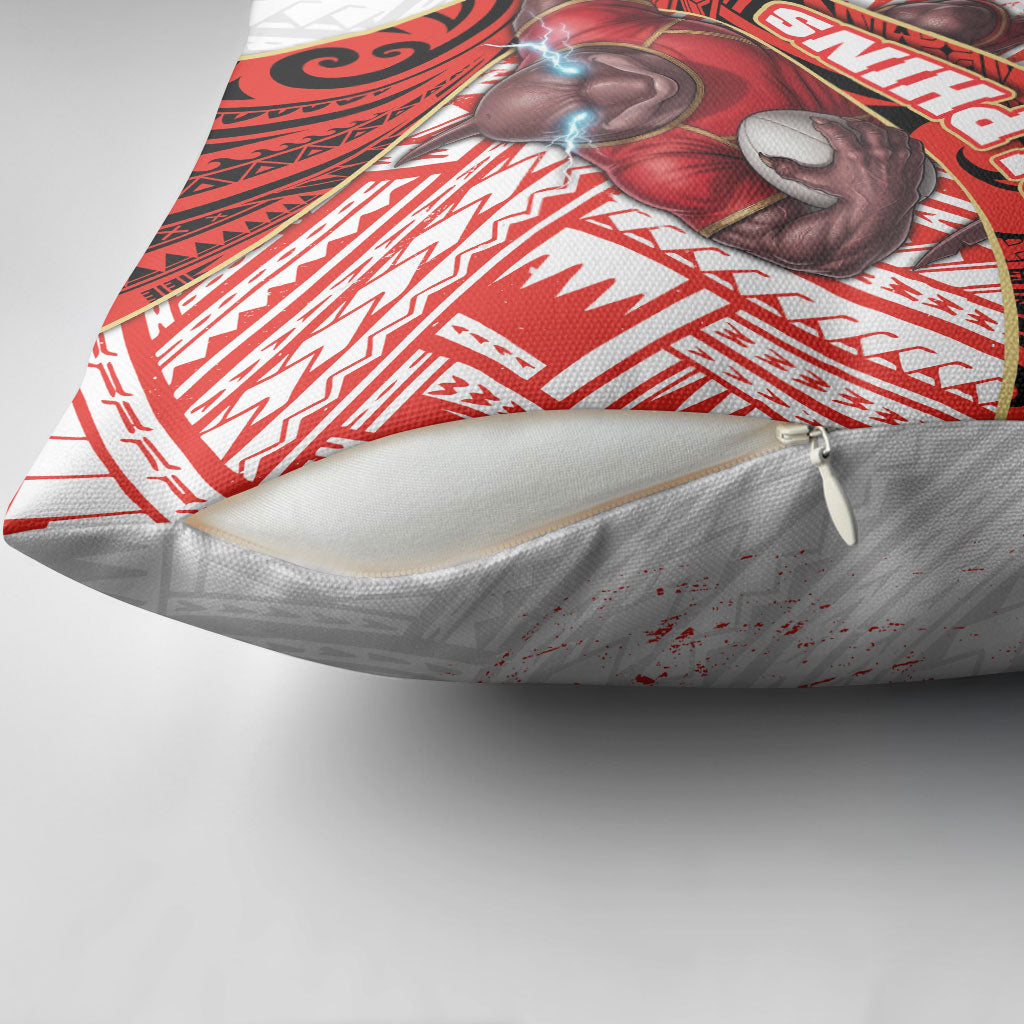 Redcliffe Dolphins NRL Rugby Pillow Cover Tribal Polynesian Power Art - Lightning Mascot
