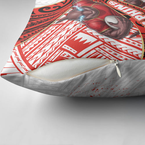 Redcliffe Dolphins NRL Rugby Pillow Cover Tribal Polynesian Power Art - Lightning Mascot