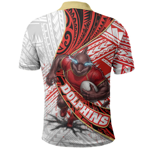 Redcliffe Dolphins NRL Rugby Polo Shirt Tribal Polynesian Power Art - Lightning Mascot