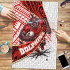 Redcliffe Dolphins NRL Rugby Puzzle Tribal Polynesian Power Art - Lightning Mascot