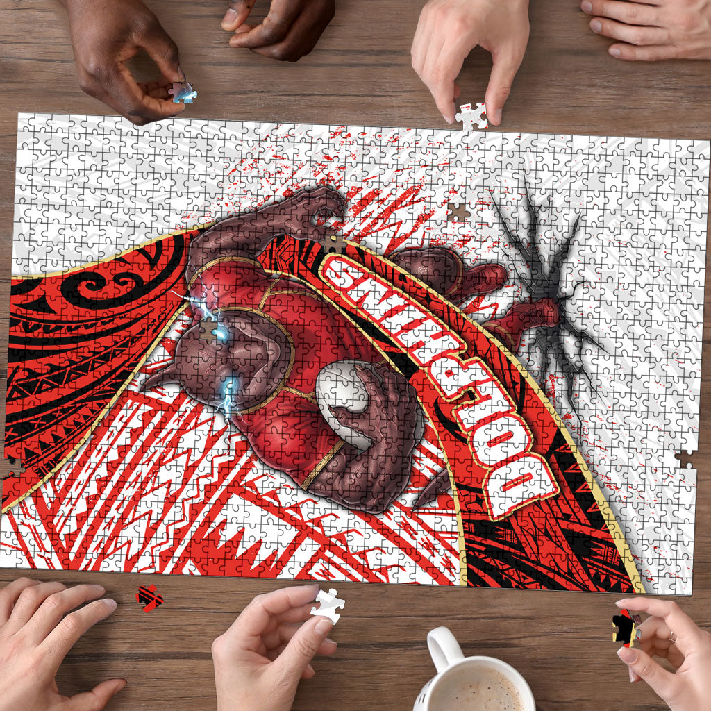 Redcliffe Dolphins NRL Rugby Puzzle Tribal Polynesian Power Art - Lightning Mascot