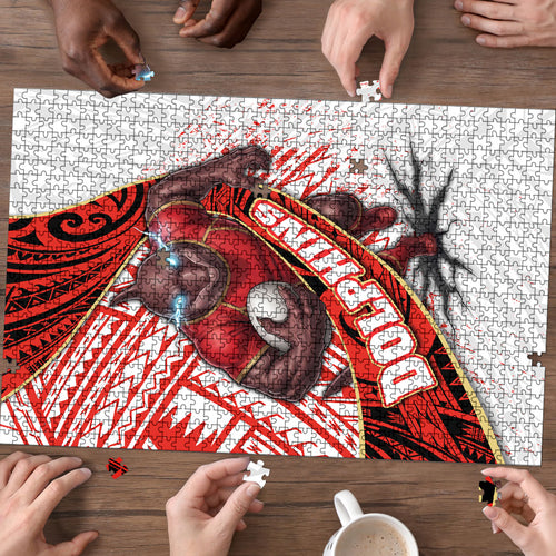 Redcliffe Dolphins NRL Rugby Puzzle Tribal Polynesian Power Art - Lightning Mascot