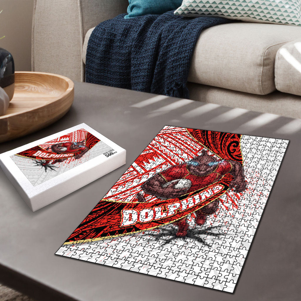 Redcliffe Dolphins NRL Rugby Puzzle Tribal Polynesian Power Art - Lightning Mascot