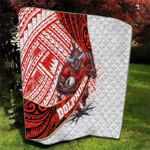 Redcliffe Dolphins NRL Rugby Quilt Tribal Polynesian Power Art - Lightning Mascot