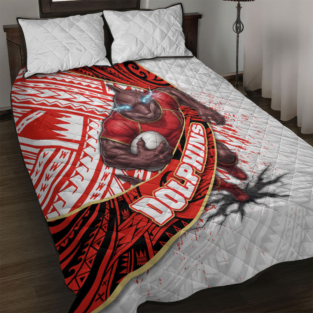 Redcliffe Dolphins NRL Rugby Quilt Bed Set Tribal Polynesian Power Art - Lightning Mascot