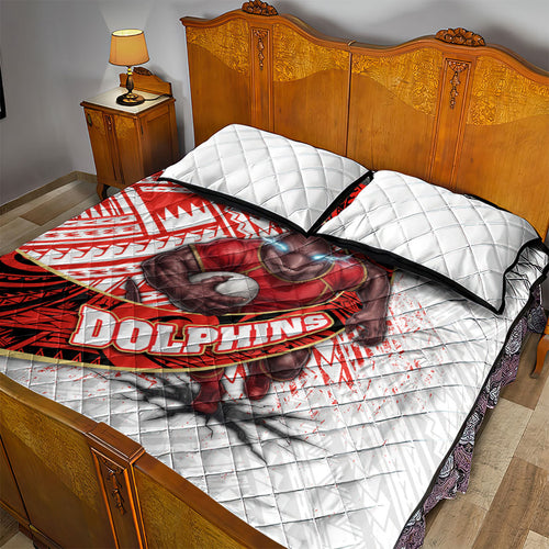 Redcliffe Dolphins NRL Rugby Quilt Bed Set Tribal Polynesian Power Art - Lightning Mascot