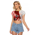 Redcliffe Dolphins NRL Rugby Raglan Cropped T Shirt Tribal Polynesian Power Art - Lightning Mascot
