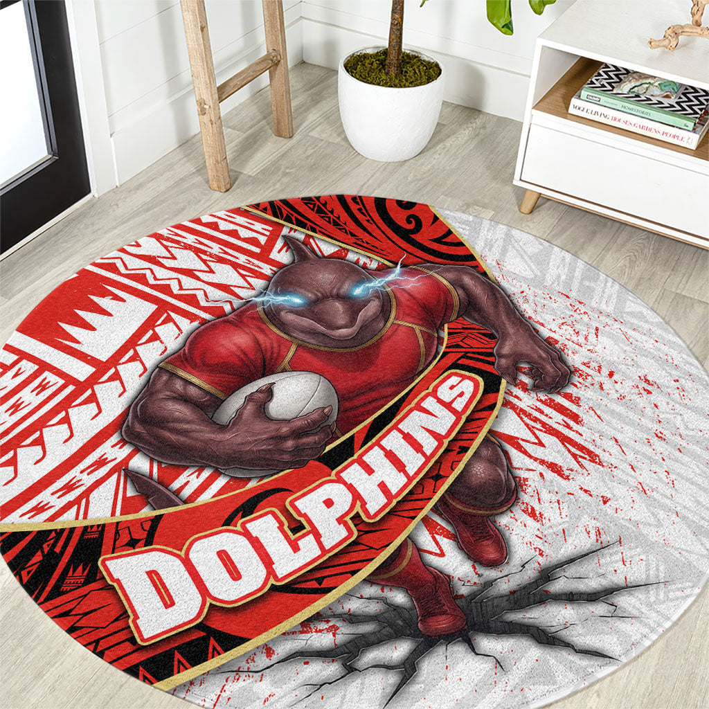 Redcliffe Dolphins NRL Rugby Round Carpet Tribal Polynesian Power Art - Lightning Mascot