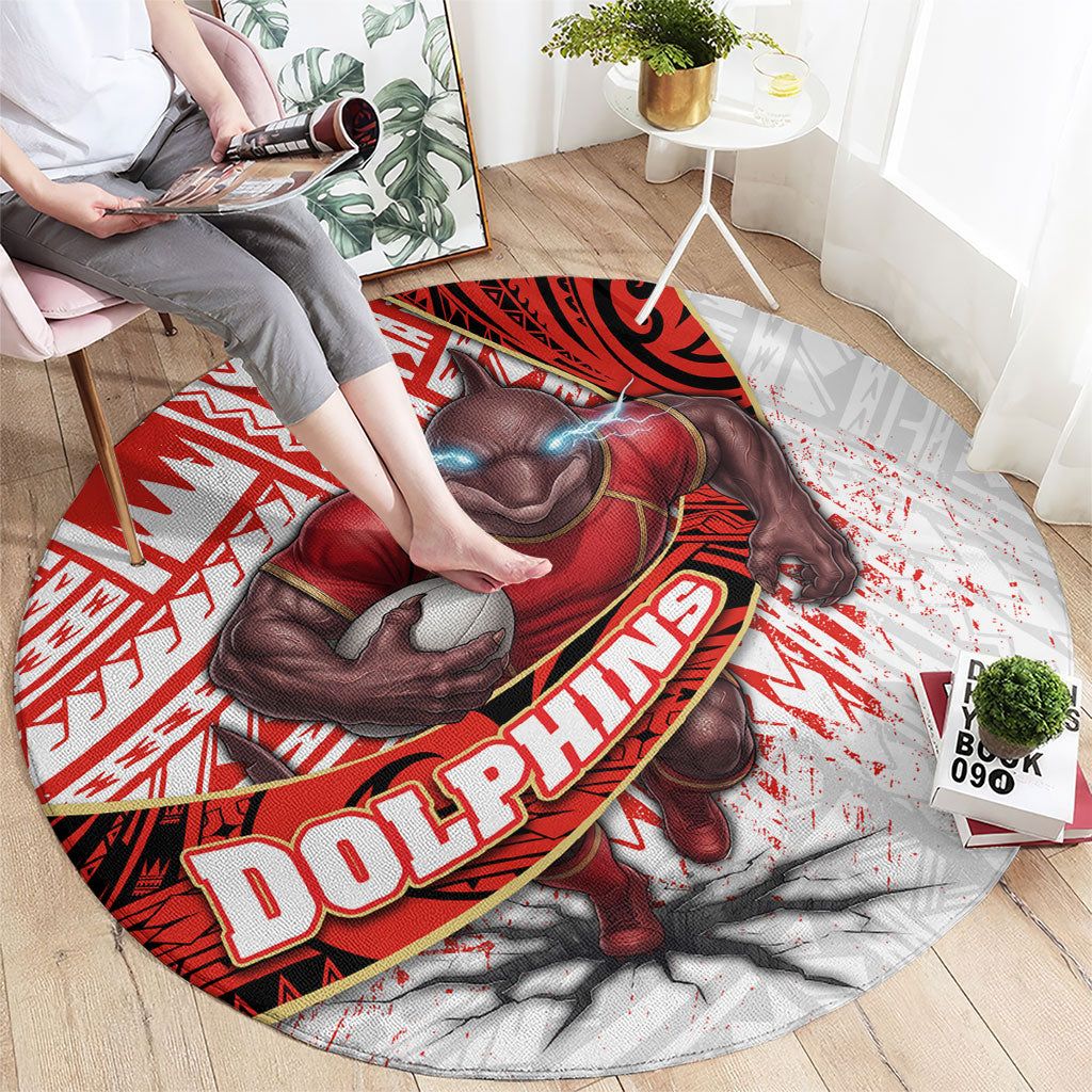 Redcliffe Dolphins NRL Rugby Round Carpet Tribal Polynesian Power Art - Lightning Mascot