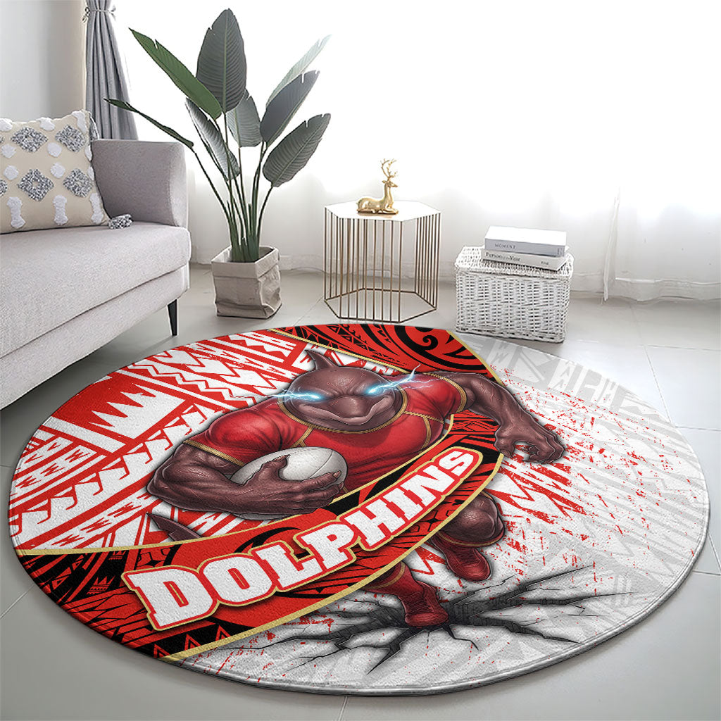 Redcliffe Dolphins NRL Rugby Round Carpet Tribal Polynesian Power Art - Lightning Mascot