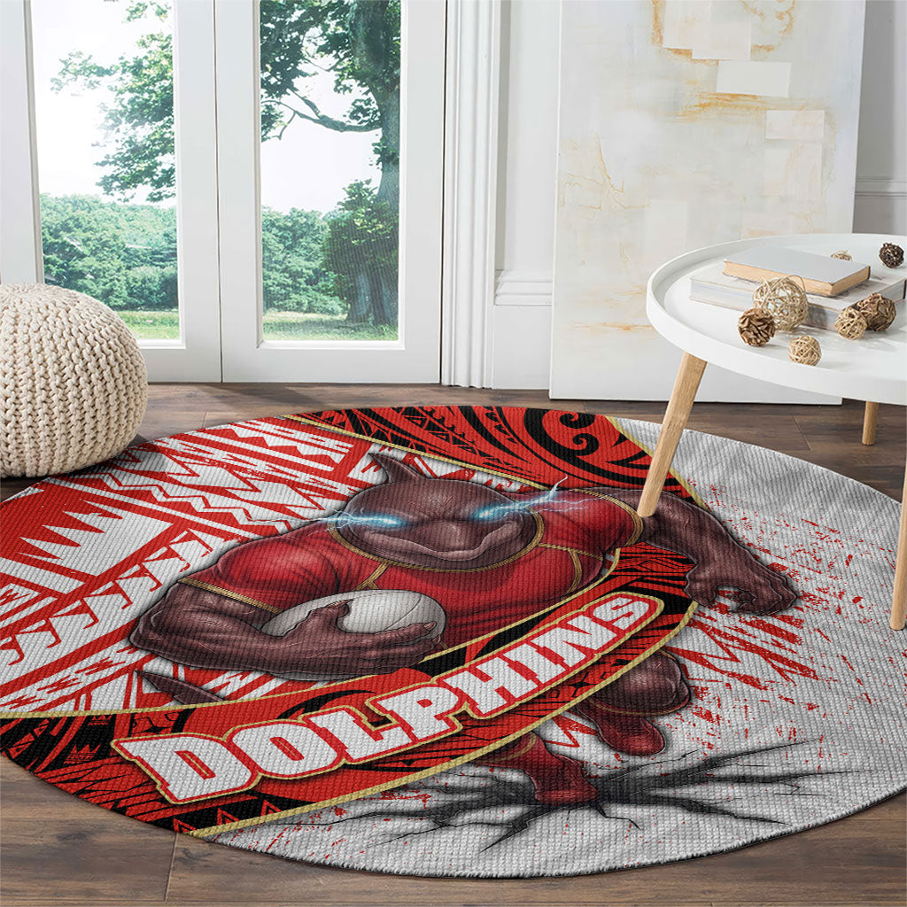 Redcliffe Dolphins NRL Rugby Round Carpet Tribal Polynesian Power Art - Lightning Mascot