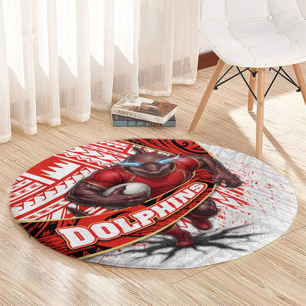 Redcliffe Dolphins NRL Rugby Round Carpet Tribal Polynesian Power Art - Lightning Mascot