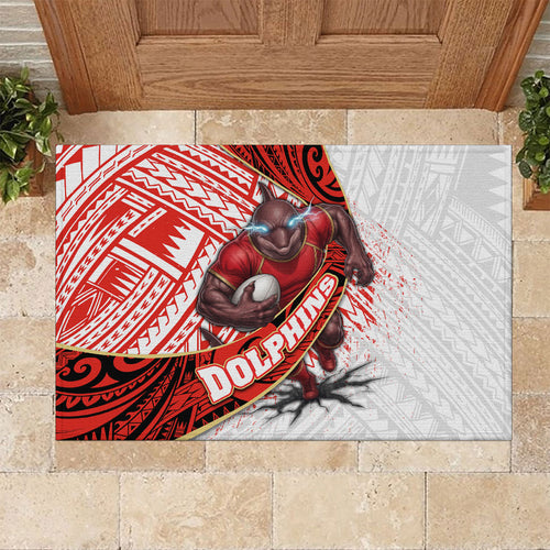 Redcliffe Dolphins NRL Rugby Rubber Doormat Tribal Polynesian Power Art - Lightning Mascot