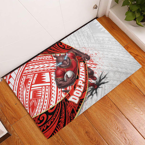 Redcliffe Dolphins NRL Rugby Rubber Doormat Tribal Polynesian Power Art - Lightning Mascot